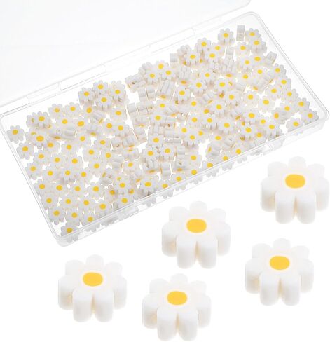 Mabor 200Pcs Daisy Beads, Handmade White Daisy Flower Beads Flat Small Flower Loose Spacer Bead for Women Bracelets Necklace Earrings DIY Craft Jewelry Making in Kuwait