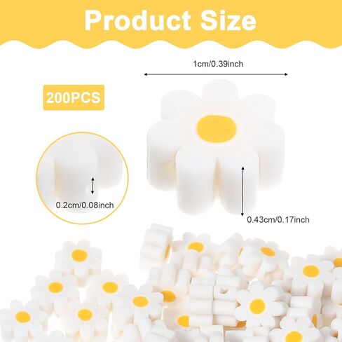 Mabor 200Pcs Daisy Beads, Handmade White Daisy Flower Beads Flat Small Flower Loose Spacer Bead for Women Bracelets Necklace Earrings DIY Craft Jewelry Making in Kuwait