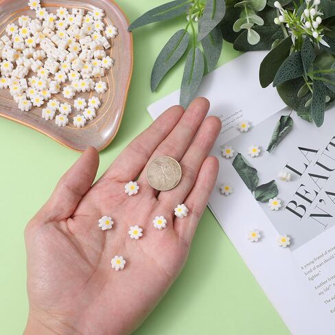 Mabor 200Pcs Daisy Beads, Handmade White Daisy Flower Beads Flat Small Flower Loose Spacer Bead for Women Bracelets Necklace Earrings DIY Craft Jewelry Making in Kuwait