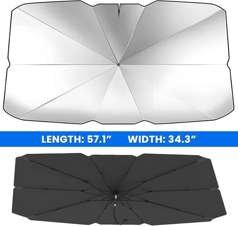 Car Windshield Sunshade Umbrella, 57"×34" Auto Front Window Sun Shade Cover with 360° Bendable Handle, Foldable Vehicle Windshield Sunshade Umbrella for Sun & UV Protection (XL) in Saudi Arabia