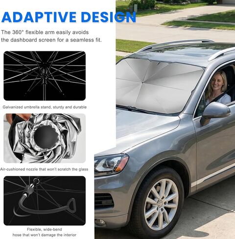 Car Windshield Sunshade Umbrella, 57"×34" Auto Front Window Sun Shade Cover with 360° Bendable Handle, Foldable Vehicle Windshield Sunshade Umbrella for Sun & UV Protection (XL) in Saudi Arabia