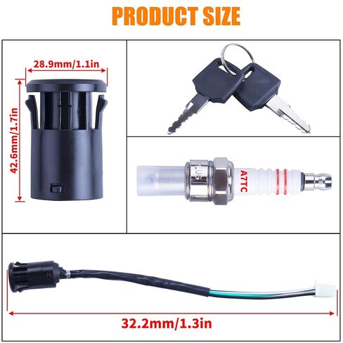Ignition Key Switch 2pcs 4-Wire 4-pin and A7TC Spark Plug Replacement for Taotao Coolster Sunl 50cc 70cc 90cc 110cc 125cc Chinese ATV Dirt Bike Quad Go Kart Moped Scooter Parts in Kuwait