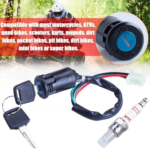 Ignition Key Switch 2pcs 4-Wire 4-pin and A7TC Spark Plug Replacement for Taotao Coolster Sunl 50cc 70cc 90cc 110cc 125cc Chinese ATV Dirt Bike Quad Go Kart Moped Scooter Parts in Kuwait