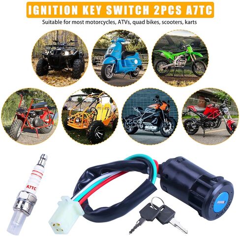 Ignition Key Switch 2pcs 4-Wire 4-pin and A7TC Spark Plug Replacement for Taotao Coolster Sunl 50cc 70cc 90cc 110cc 125cc Chinese ATV Dirt Bike Quad Go Kart Moped Scooter Parts in Kuwait
