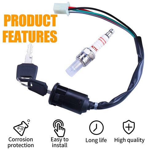 Ignition Key Switch 2pcs 4-Wire 4-pin and A7TC Spark Plug Replacement for Taotao Coolster Sunl 50cc 70cc 90cc 110cc 125cc Chinese ATV Dirt Bike Quad Go Kart Moped Scooter Parts in Kuwait