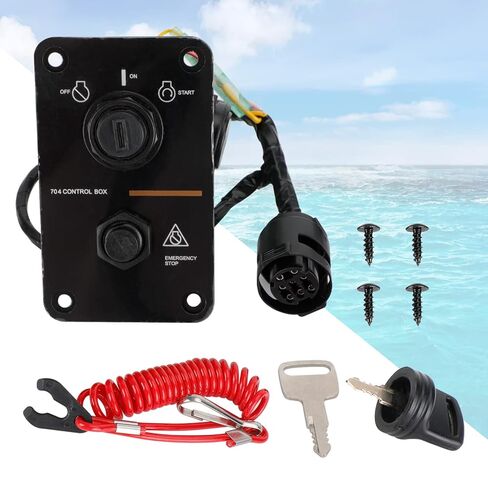 Marine Single Engine Ignition Switch Panel Kit fit for Yamaha Outboard Control 704-82570-08-00 with Keys Emergency Stop Switch Wiring Harness Mounting Screws 704-82570-12-00 704-82570-11-00 in Kuwait