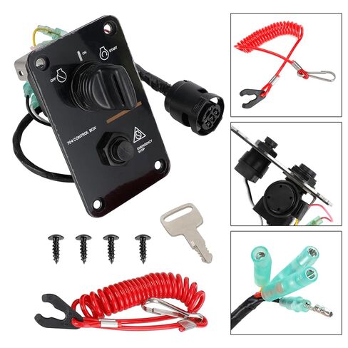 Marine Single Engine Ignition Switch Panel Kit fit for Yamaha Outboard Control 704-82570-08-00 with Keys Emergency Stop Switch Wiring Harness Mounting Screws 704-82570-12-00 704-82570-11-00 in Kuwait