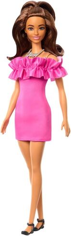 Barbie Fashionistas Doll #215 with Black Straight Hair, Pink Star-Print Top & Iridescent Skirt, 65th Anniversary Collectible Toy in Kuwait
