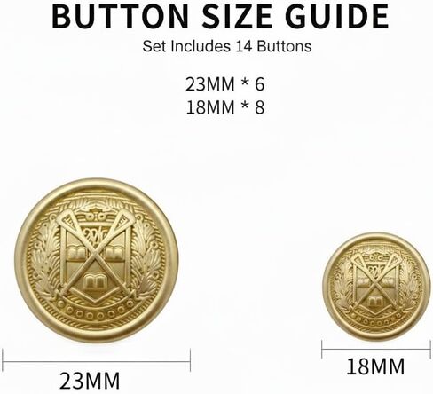 14 Pcs Matte Gold Crest Metal Buttons for Clothes, Vintage-Look Replacement Buttons for Blazers, Suits, Coats, Jackets and Uniforms (6 × 23mm, 8 × 18mm) in Saudi Arabia