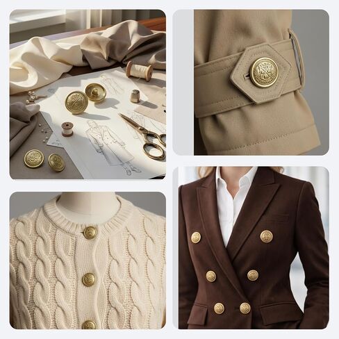 14 Pcs Matte Gold Crest Metal Buttons for Clothes, Vintage-Look Replacement Buttons for Blazers, Suits, Coats, Jackets and Uniforms (6 × 23mm, 8 × 18mm) in Saudi Arabia