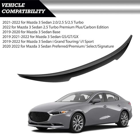 Rear Spoiler Wing Compatible with 2019-2022 for Mazda 3 Sedan i/I Sport 2021-2022 for 3 Sedan 2.0/2.5 S/2.5 Turbo 2019 2021-2022 for Mazda 3 GS/GT/GX Gloss Black Rear Trunk Spoiler in Saudi Arabia