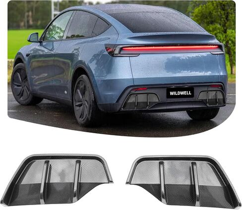 WildWell Rear Bumper Diffuser Lip Compatible with 2025-2026 Tesla Model Y Juniper, Rear Diffuser with Shark Fin Design PP Material Carbon Fiber Painted in Kuwait