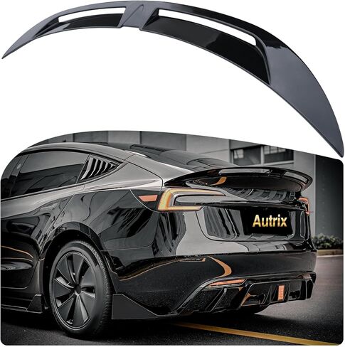 Rear Spoiler Compatible with 2017-2026 Tesla Model 3 and Model 3 Highland, Rear Trunk Lip Spoiler Wing Vented Sport Style Exterior Accessories Carbon Fiber Look in Saudi Arabia