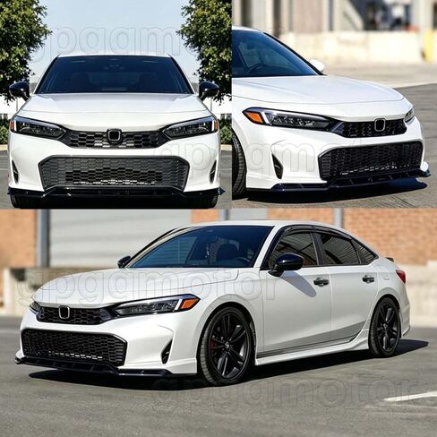 Time Serect Yofer V2 Style Front Spoiler Lip Splitter Kit for Honda Civic Sedan Hatchback 11.5th Gen 2025 2026 2027 2 Toned Painted Finish Front Bumper Lip Kit (White+Black) in Kuwait