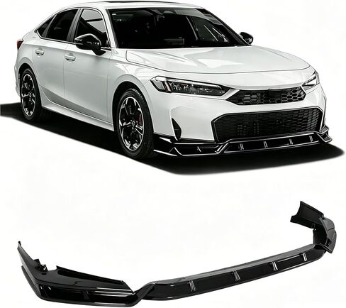 Time Serect Yofer V2 Style Front Spoiler Lip Splitter Kit for Honda Civic Sedan Hatchback 11.5th Gen 2025 2026 2027 2 Toned Painted Finish Front Bumper Lip Kit (White+Black) in Kuwait