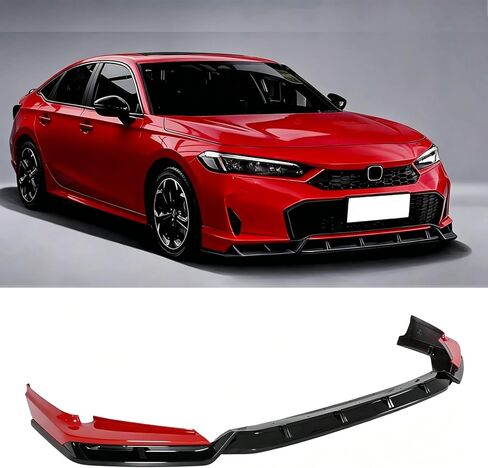 Time Serect Yofer V2 Style Front Spoiler Lip Splitter Kit for Honda Civic Sedan Hatchback 11.5th Gen 2025 2026 2027 2 Toned Painted Finish Front Bumper Lip Kit (White+Black) in Kuwait