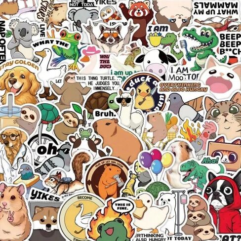 50PCS Funny Animal Stickers - Waterproof Vinyl Cartoon Decals with Quotes | Creative Graffiti Sticker Pack in Kuwait
