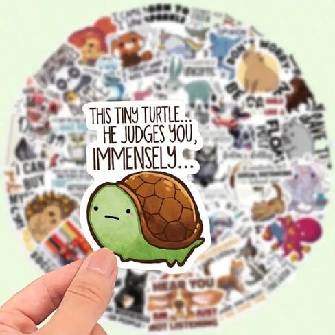 50PCS Funny Animal Stickers - Waterproof Vinyl Cartoon Decals with Quotes | Creative Graffiti Sticker Pack in Kuwait