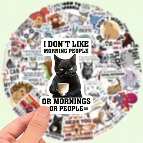 50PCS Funny Animal Stickers - Waterproof Vinyl Cartoon Decals with Quotes | Creative Graffiti Sticker Pack in Kuwait