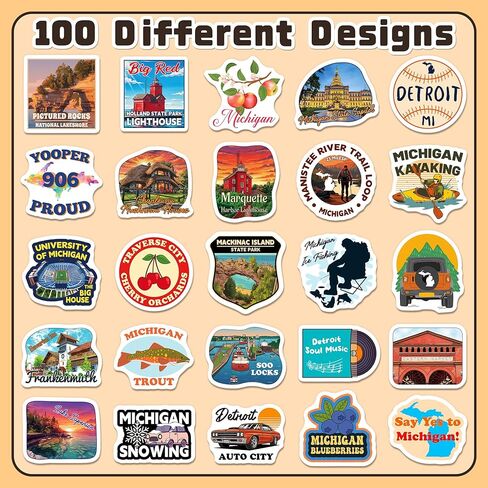 200 PCS Michigan Stickers, Michigan Travel Sticker Pack with 100 Designs, Waterproof Vinyl Vacation Decals for Laptop Water Bottle Travel Journal Party Favors in Saudi Arabia