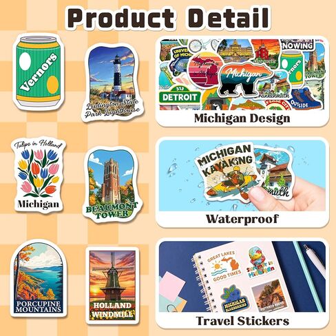 200 PCS Michigan Stickers, Michigan Travel Sticker Pack with 100 Designs, Waterproof Vinyl Vacation Decals for Laptop Water Bottle Travel Journal Party Favors in Saudi Arabia