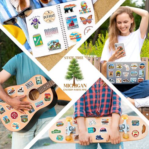 200 PCS Michigan Stickers, Michigan Travel Sticker Pack with 100 Designs, Waterproof Vinyl Vacation Decals for Laptop Water Bottle Travel Journal Party Favors in Saudi Arabia