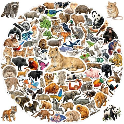 100 Pcs Jungle Safari Zoo Animal Stickers for Kids, Waterproof Vinyl Stickers for Water Bottles, Laptops, Scrapbooks, Jungle Party Favors in Saudi Arabia