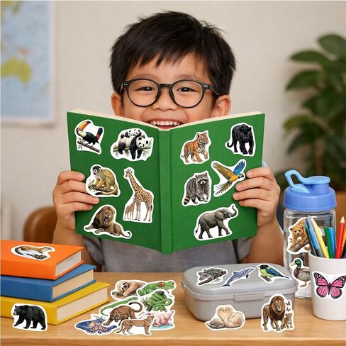 100 Pcs Jungle Safari Zoo Animal Stickers for Kids, Waterproof Vinyl Stickers for Water Bottles, Laptops, Scrapbooks, Jungle Party Favors in Saudi Arabia