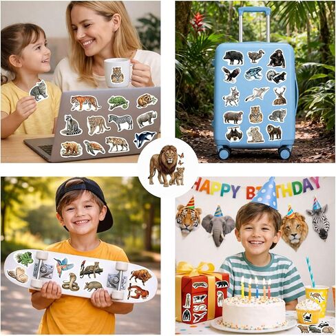 100 Pcs Jungle Safari Zoo Animal Stickers for Kids, Waterproof Vinyl Stickers for Water Bottles, Laptops, Scrapbooks, Jungle Party Favors in Saudi Arabia