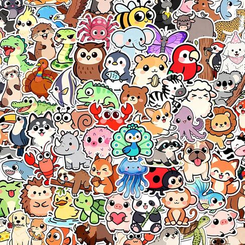 110Pcs Animal Stickers for Kids, Cute Waterproof Vinyl Stickers for Water Bottle Laptop Luggage Helmet, Kawaii Animal Party Favors in Saudi Arabia