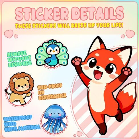 110Pcs Animal Stickers for Kids, Cute Waterproof Vinyl Stickers for Water Bottle Laptop Luggage Helmet, Kawaii Animal Party Favors in Saudi Arabia