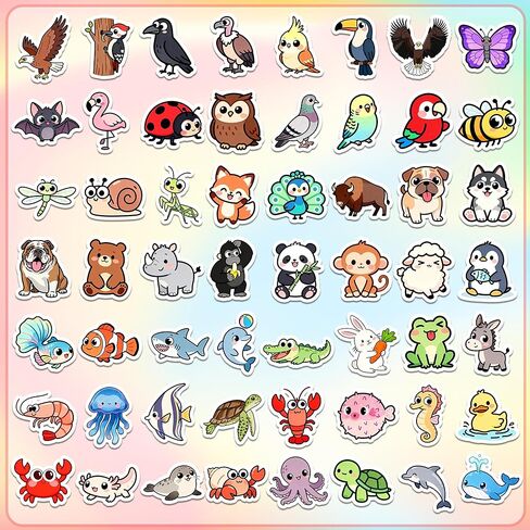 110Pcs Animal Stickers for Kids, Cute Waterproof Vinyl Stickers for Water Bottle Laptop Luggage Helmet, Kawaii Animal Party Favors in Saudi Arabia
