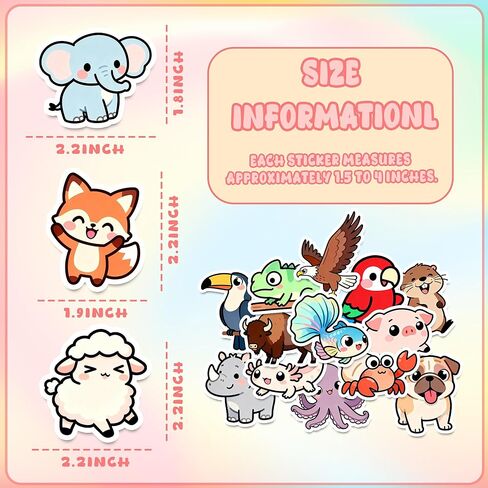 110Pcs Animal Stickers for Kids, Cute Waterproof Vinyl Stickers for Water Bottle Laptop Luggage Helmet, Kawaii Animal Party Favors in Saudi Arabia