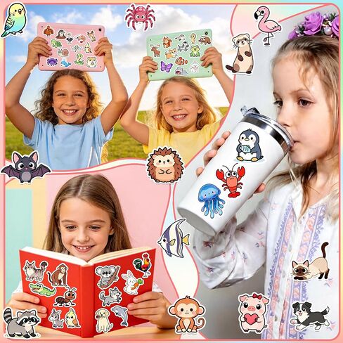 110Pcs Animal Stickers for Kids, Cute Waterproof Vinyl Stickers for Water Bottle Laptop Luggage Helmet, Kawaii Animal Party Favors in Saudi Arabia