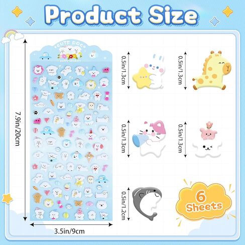 600+Mini 3D Puffy Stickers,6Sheets Cute Cartoon Foam Stickers Bulk,Tiny Animal Ocean Cat Dog Rabbit Ghost Self Adhesive Samll Sticker for Water Bottle Scrapbooking DIY Arts Craft Notebook Reward Gifts in Saudi Arabia