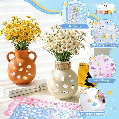 600+Mini 3D Puffy Stickers,6Sheets Cute Cartoon Foam Stickers Bulk,Tiny Animal Ocean Cat Dog Rabbit Ghost Self Adhesive Samll Sticker for Water Bottle Scrapbooking DIY Arts Craft Notebook Reward Gifts in Saudi Arabia