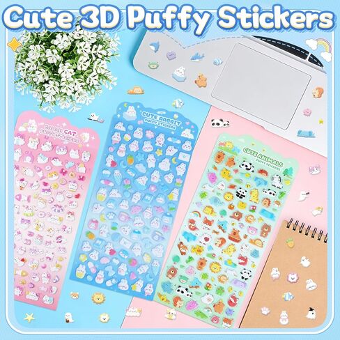 600+Mini 3D Puffy Stickers,6Sheets Cute Cartoon Foam Stickers Bulk,Tiny Animal Ocean Cat Dog Rabbit Ghost Self Adhesive Samll Sticker for Water Bottle Scrapbooking DIY Arts Craft Notebook Reward Gifts in Saudi Arabia