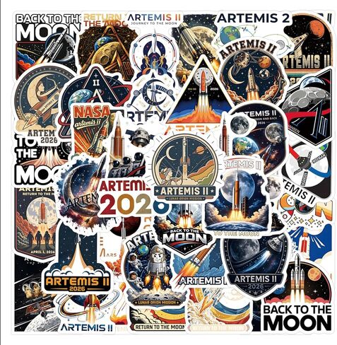 56Pcs Artemis II Stickers, Moon Mission Rocket Astronaut Decals for Laptop, Guitar, Notebook in Kuwait