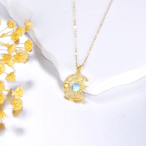 DOVRAN 14K Solid Gold Sun and Moon Necklace Moonstone/Turquoise Pendant Phase Moon Jewelry Gifts for Women Men in Saudi Arabia