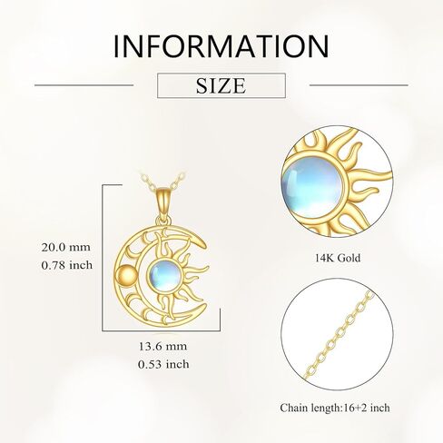 DOVRAN 14K Solid Gold Sun and Moon Necklace Moonstone/Turquoise Pendant Phase Moon Jewelry Gifts for Women Men in Saudi Arabia