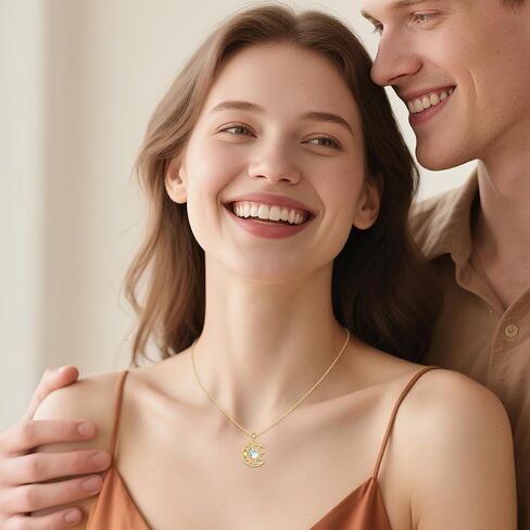 DOVRAN 14K Solid Gold Sun and Moon Necklace Moonstone/Turquoise Pendant Phase Moon Jewelry Gifts for Women Men in Saudi Arabia