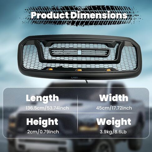 Front Bumper Upper Grille Compatible with 2013-2018 Dodge Ram 1500, 2019-2023 Ram 1500 Classic, Matte Black ABS Replacement Radiator Grill w/Off-Road Lights in Saudi Arabia