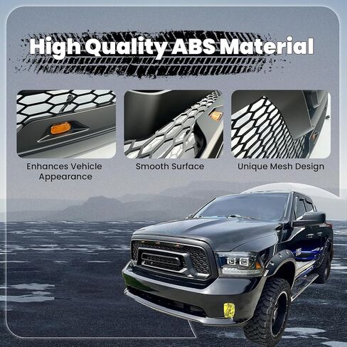 Front Bumper Upper Grille Compatible with 2013-2018 Dodge Ram 1500, 2019-2023 Ram 1500 Classic, Matte Black ABS Replacement Radiator Grill w/Off-Road Lights in Saudi Arabia