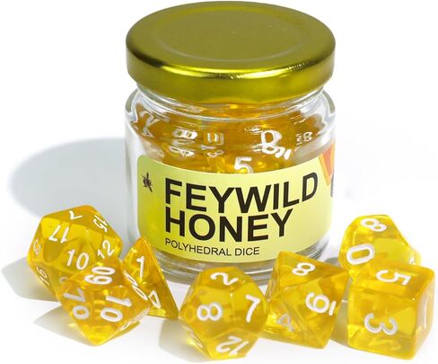 SIXPOINTS Sweet Honey Polyhedral Dice Set -7 Pieces Classic Game Dice,Food Themed DND Dice Set with Glass Jar Storage Compatible with Dungeons and Dragons,D&D,RPG Table Games Accessories in Saudi Arabia