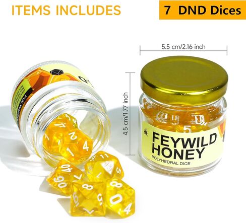 SIXPOINTS Sweet Honey Polyhedral Dice Set -7 Pieces Classic Game Dice,Food Themed DND Dice Set with Glass Jar Storage Compatible with Dungeons and Dragons,D&D,RPG Table Games Accessories in Saudi Arabia
