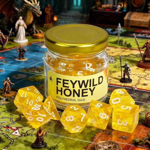 SIXPOINTS Sweet Honey Polyhedral Dice Set -7 Pieces Classic Game Dice,Food Themed DND Dice Set with Glass Jar Storage Compatible with Dungeons and Dragons,D&D,RPG Table Games Accessories in Saudi Arabia
