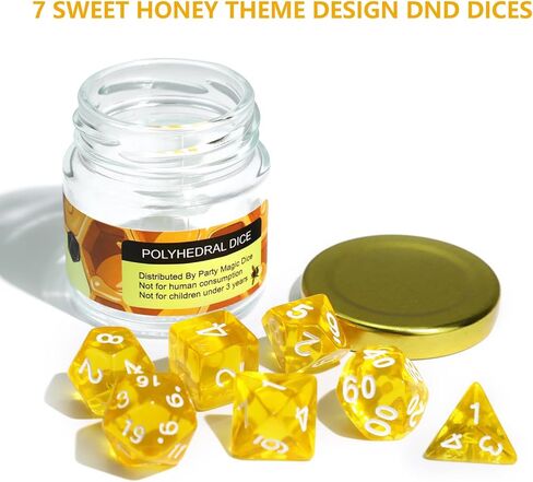 SIXPOINTS Sweet Honey Polyhedral Dice Set -7 Pieces Classic Game Dice,Food Themed DND Dice Set with Glass Jar Storage Compatible with Dungeons and Dragons,D&D,RPG Table Games Accessories in Saudi Arabia