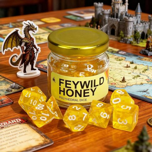 SIXPOINTS Sweet Honey Polyhedral Dice Set -7 Pieces Classic Game Dice,Food Themed DND Dice Set with Glass Jar Storage Compatible with Dungeons and Dragons,D&D,RPG Table Games Accessories in Saudi Arabia