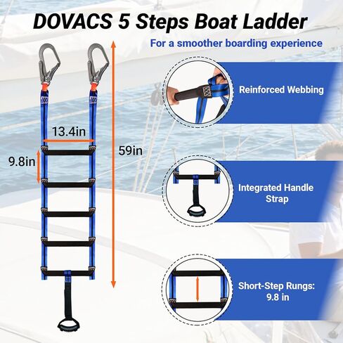 Boat Ladder,5 Step Boat Rope Ladder for Kids and Adults,6 Feet Outdoor Climbing Ladder with 2 Heavy Duty Hooks -for Tree House,Inflatable Boat, Fishing Boat, Sailboat, Kayak,Compact & Portable in Saudi Arabia