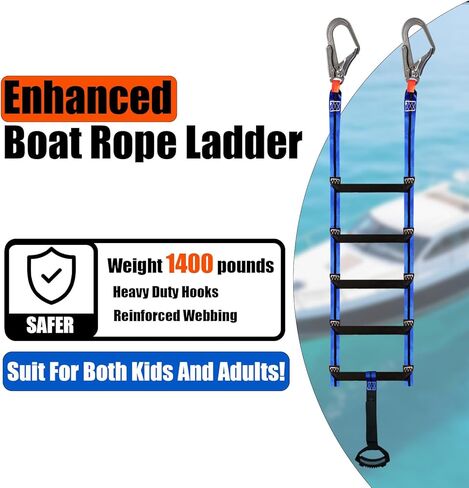 Boat Ladder,5 Step Boat Rope Ladder for Kids and Adults,6 Feet Outdoor Climbing Ladder with 2 Heavy Duty Hooks -for Tree House,Inflatable Boat, Fishing Boat, Sailboat, Kayak,Compact & Portable in Saudi Arabia